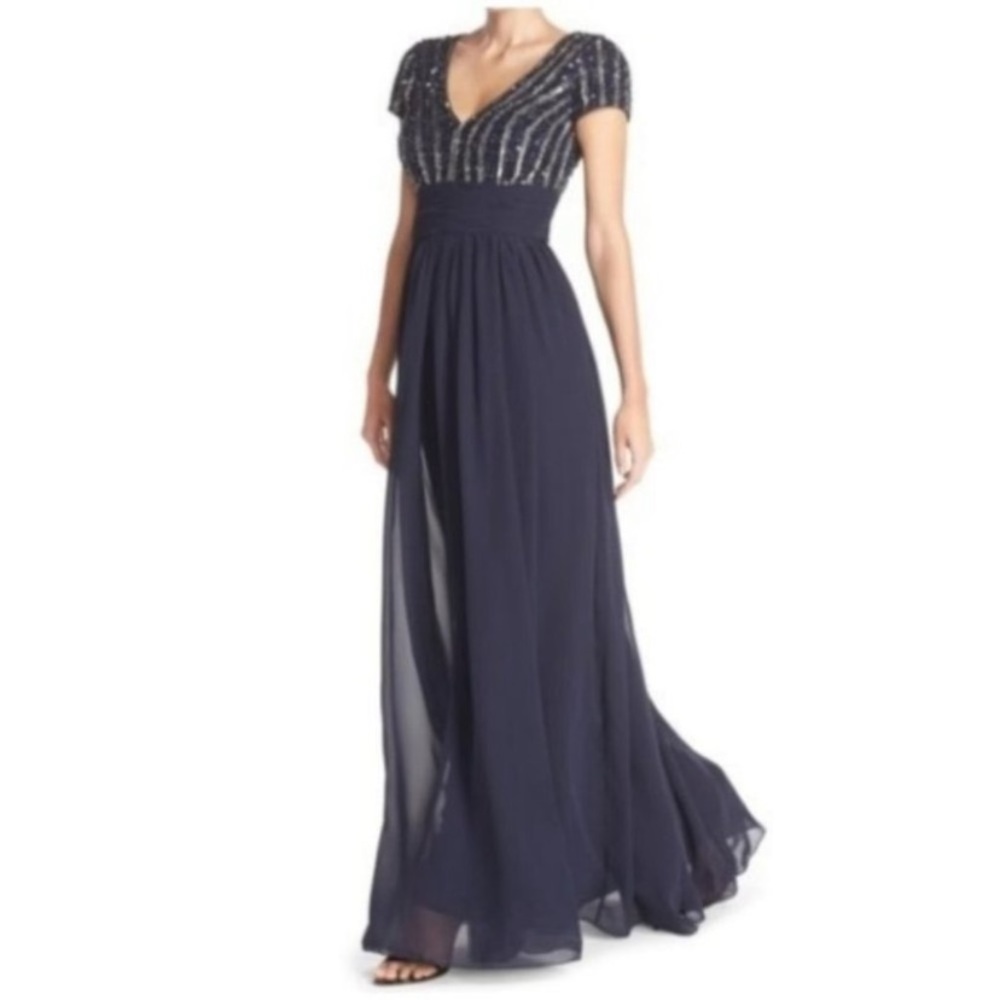 NWT Mother of the Bride beaded cap sleeve Navy Gown